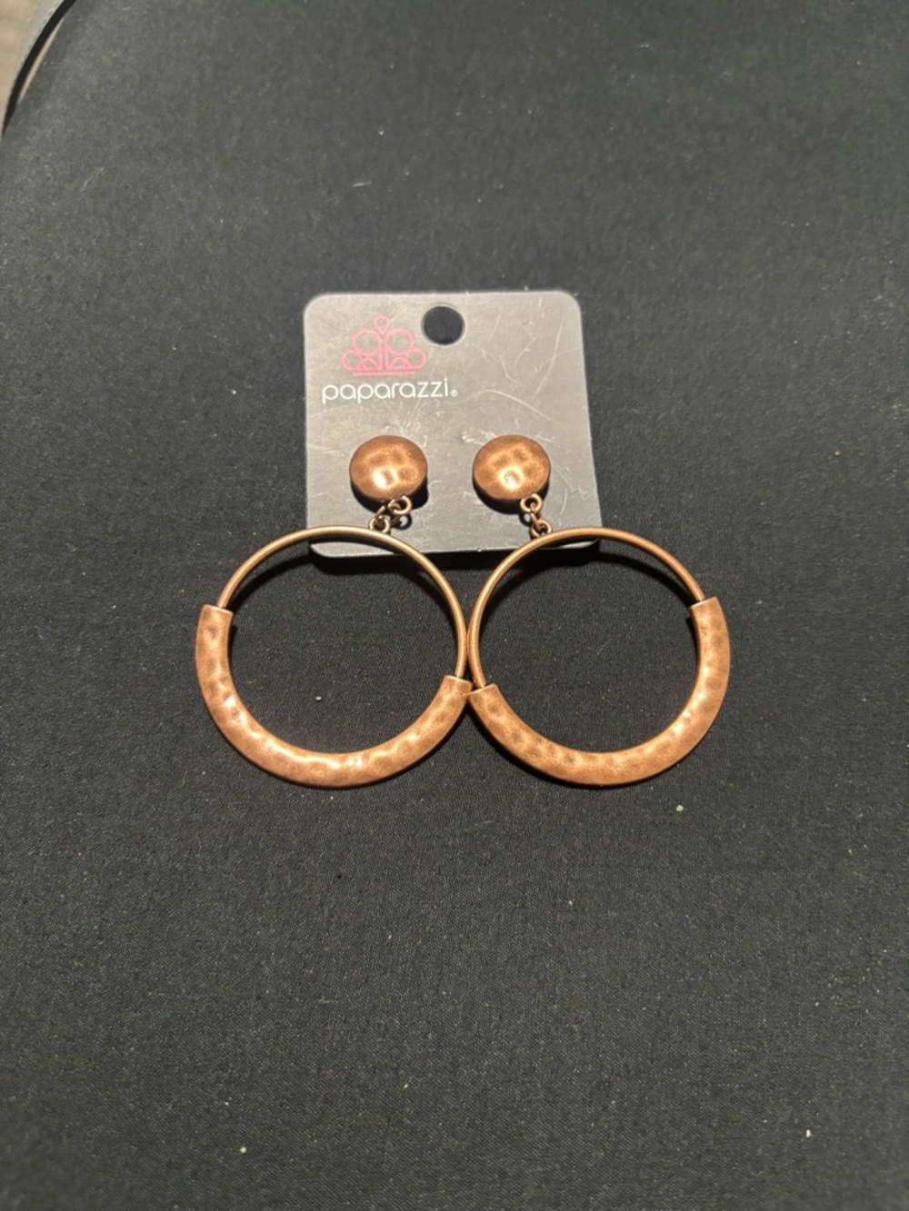 Paparazzi Copper-Tone Hammered Hoop Drop Earrings - Copper